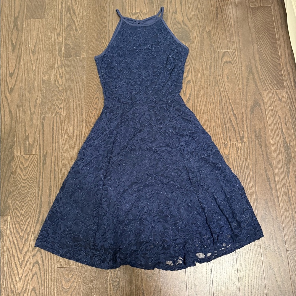 Le Chateau Navy Lace Midi Dress